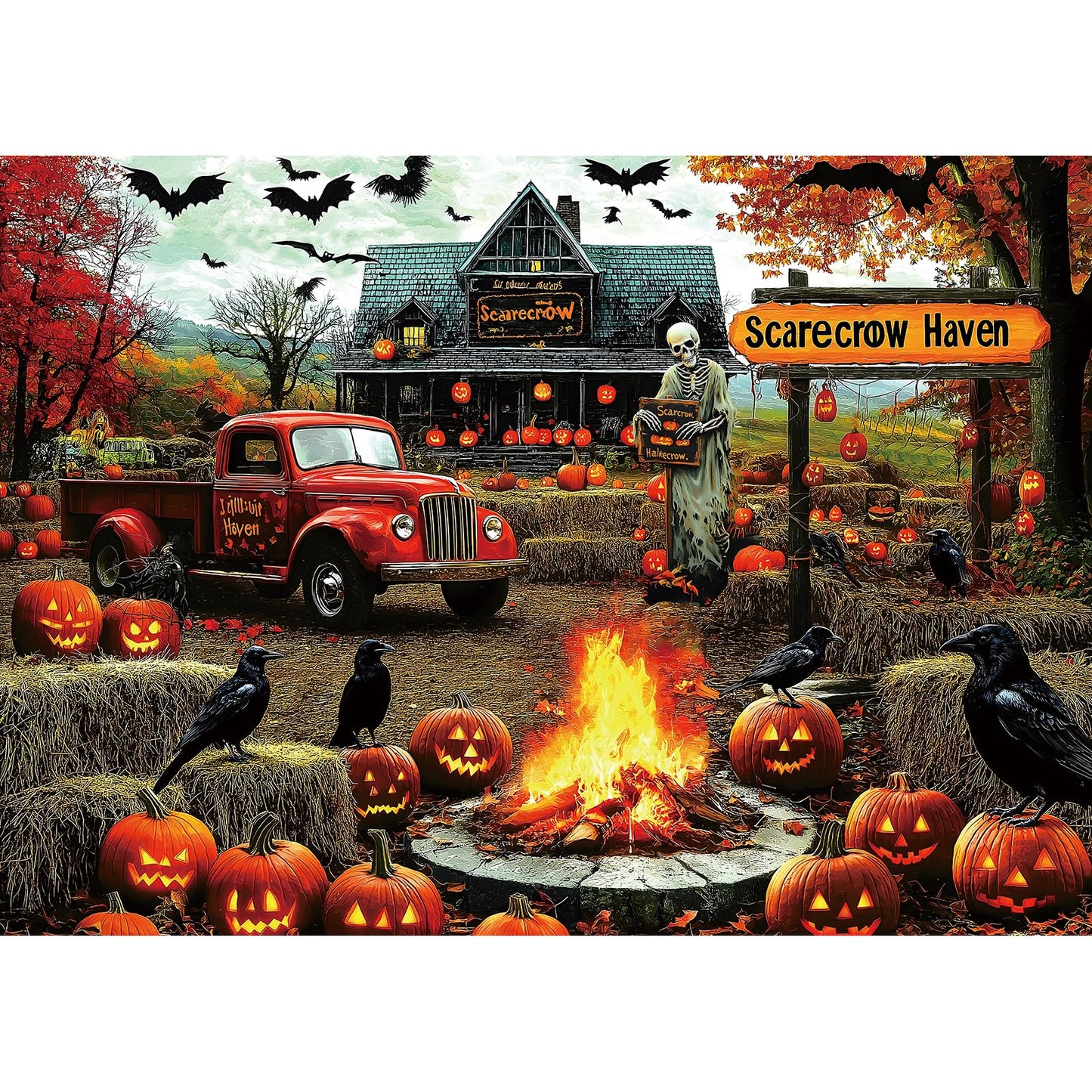 Halloween 1000 Piece Puzzles for Adults, Autumn Ghost Scarecrow for Adults Puzzle, Hard Challenge Art Jigsaw Puzzles, for Gifts Halloween Birthday Party Games Family, 27.5 * 19.7 inch Dust Free Puzzle