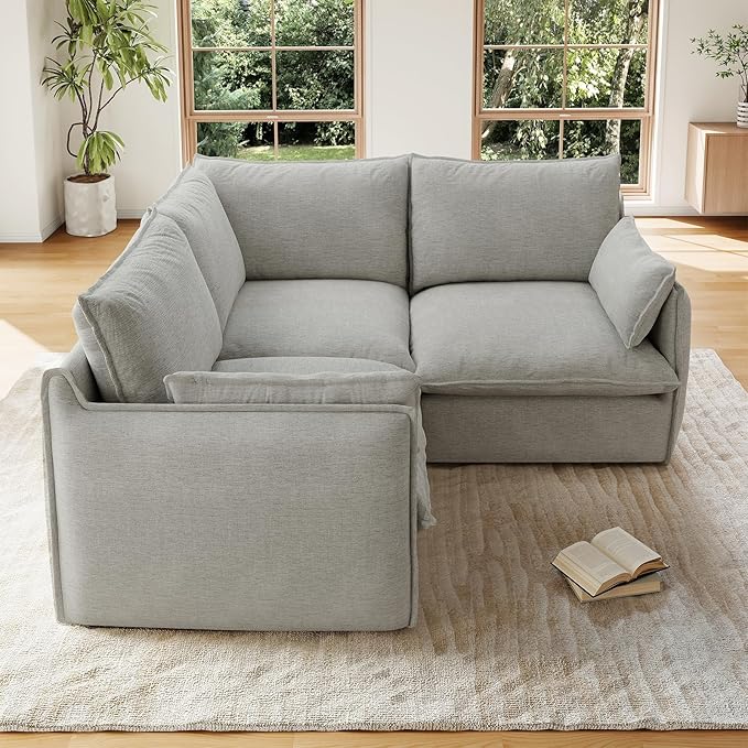 Forest aesthetics Cloud Modular Sectional,3 Seater Waterproof High Backrest V Shape Sectional Sofas,Down Filled Modular Couch with Removable Washable Cover for Living Room,Light Gray