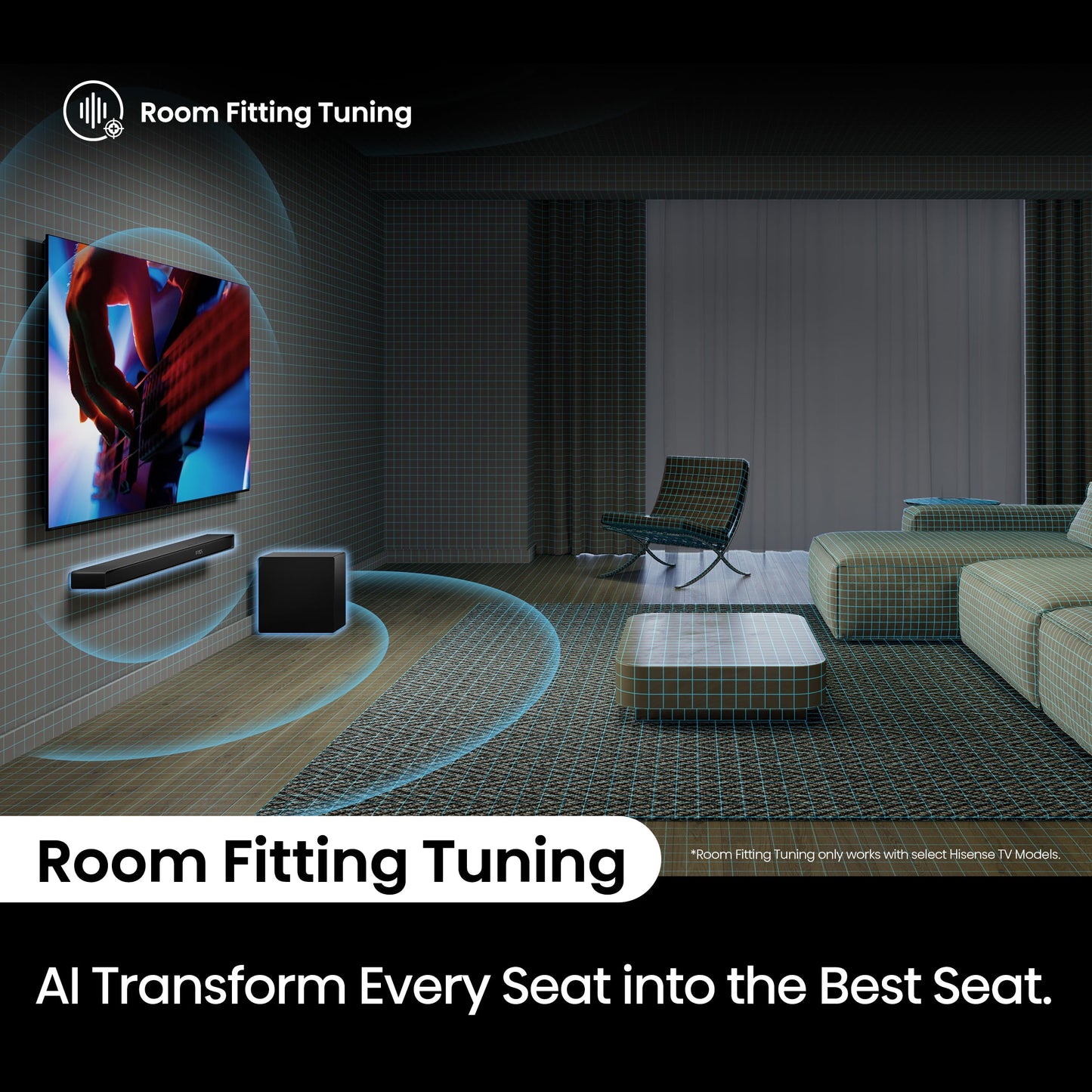 Hisense AX3120Q 3.1.2Ch Sound Bar with Wireless Subwoofer, Dolby Atmos, DTS:X, Bluetooth 5.3, Roku TV Ready, HDMI/AUX/ARC/Optical/USB, EzPlay 3.0, 7 EQ Modes, Hi Concerto