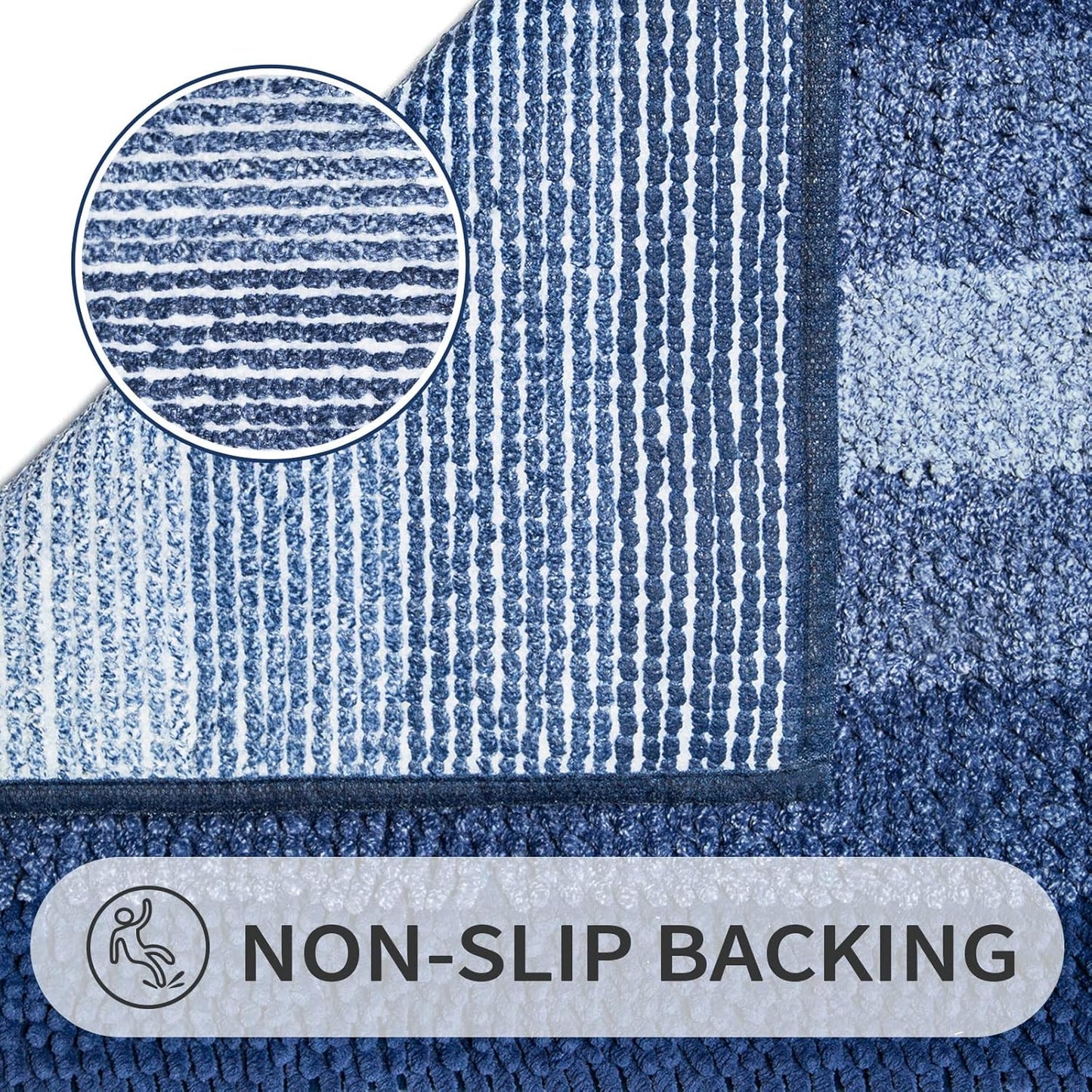 Gibelle Blue Bathroom Rugs, Luxury Chenille Bath Mat, Small Non Slip Shower Rug and Bath Room Floor Mats, Machine Washable, Quick Dry Bathmat, Soft Cozy Plush Rug for Tub, 16" x 24"