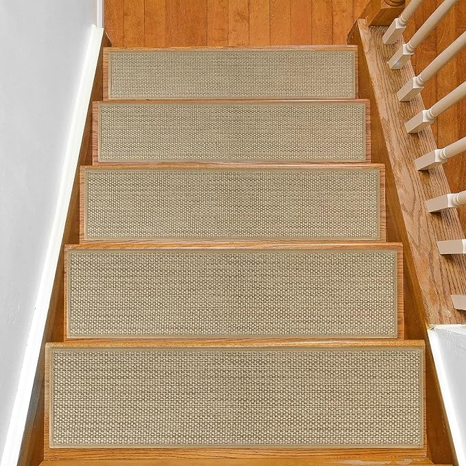 Stair Treads Non Slip for Wooden Steps Indoor 15 Pack 8" X 30" Carpet Stairs Runner for Wood Stairs, Stair Tread Rugs with Reusable Adhesive for Dogs Kids and Elders, Machine Washable, Beige