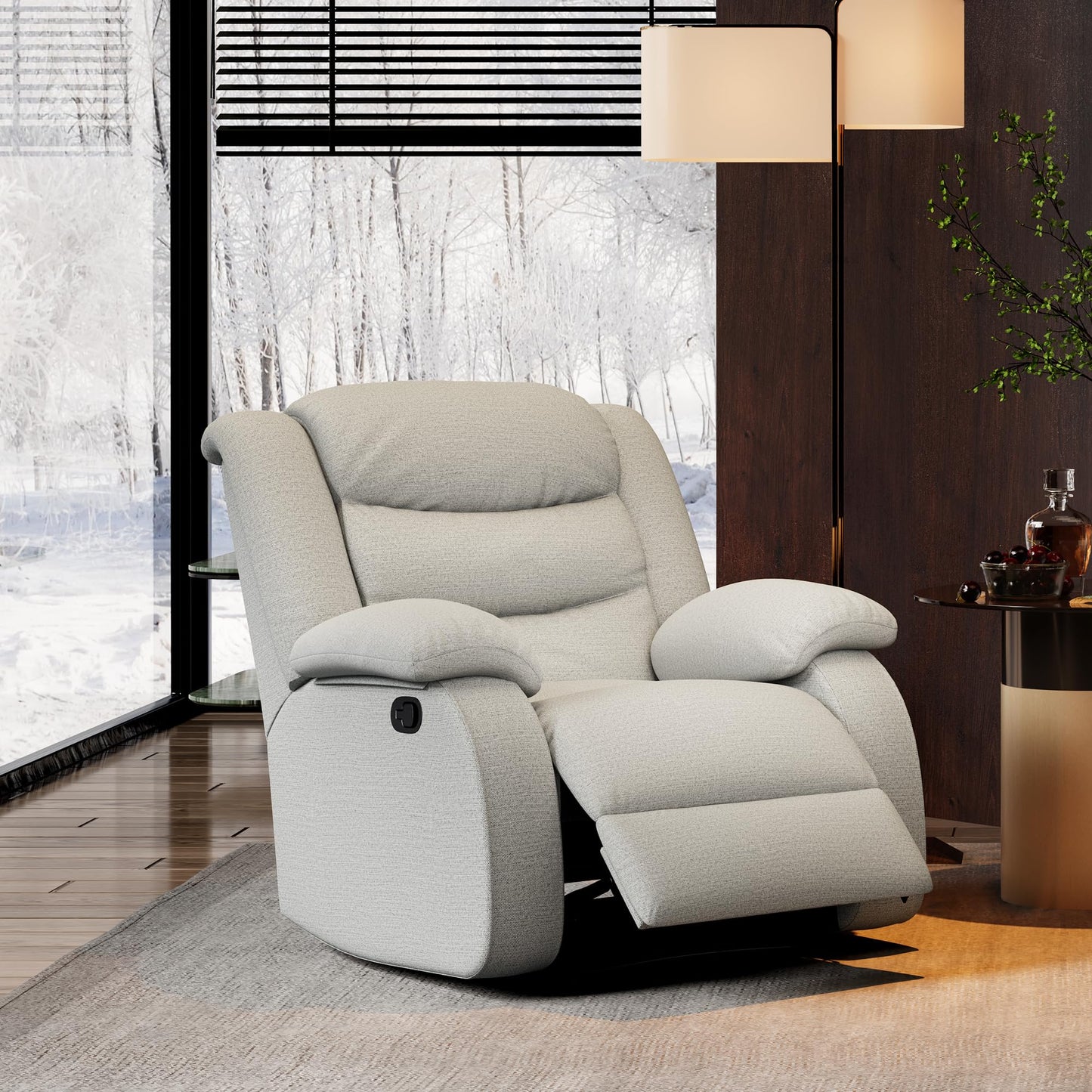 Erdoru Oversized Fabric Recliner Chair, Overstuffed Manual Recliner Chair Single Sofa with Comfortable Arm and Backrest, Comfty Home Theater Seating for Living Room, Meeting Room, Bedroom, Light Grey