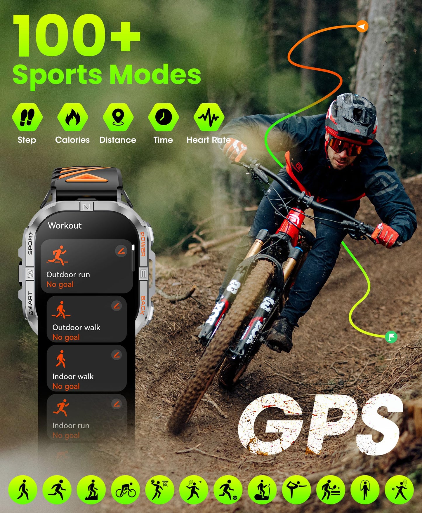 Joautrial Military Smart Watch - GPS, 2.13" AMOLED, 3ATM Waterproof, Black, Extra Large, Model 1771d879-e962