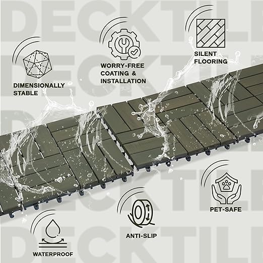 VICTORY RELAX Acacia Wood Decking Tiles 9PCS - Easy Snap Interlocking Deck Tiles for Patio Poolside Balcony Decor - All Weather Waterproof Flooring for Indoor & Outdoor (Round Joints)