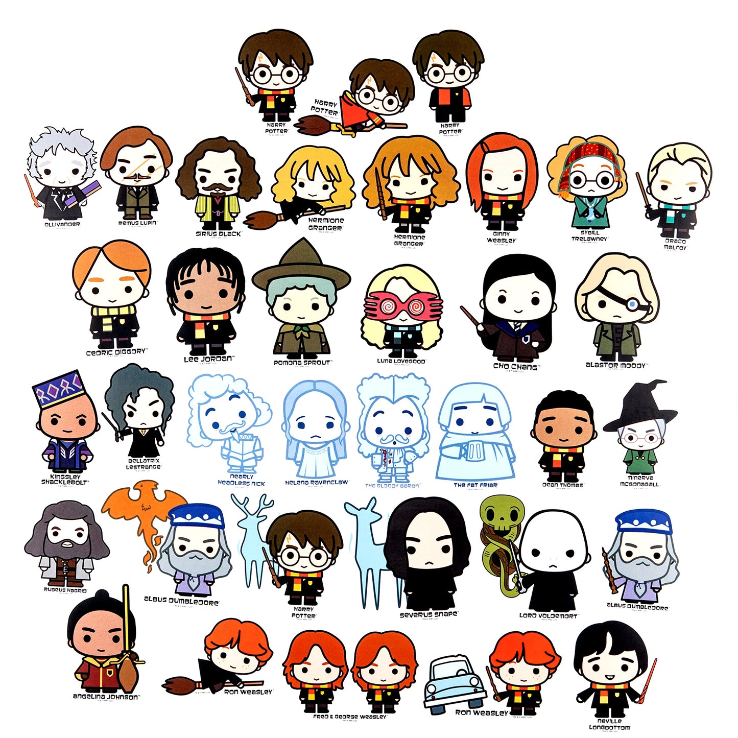Conquest Journals Harry Potter Chibi Vinyl Decal Stickers, Set of Unique Sticker Decals, 5 Holograms, Waterproof, UV & Scratch Resistant, Great for Gadgets, Officially Licensed (White Vinyl, 60-Pack)