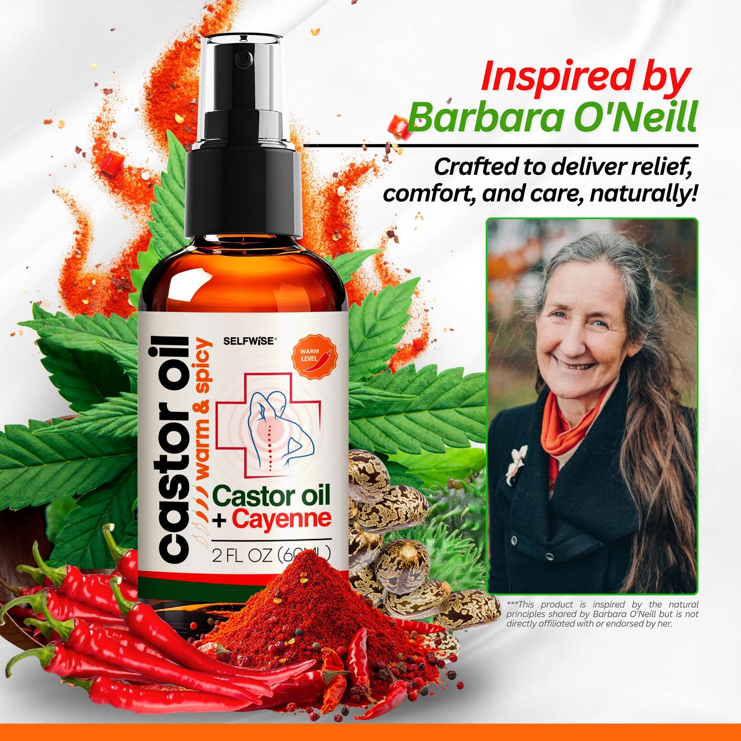 SELFWISE Organic Castor + Cayenne Joint & Body Oil - Warm & Spicy - Moderate Heat for Knees, Elbows, Shoulders & Post-Activity R