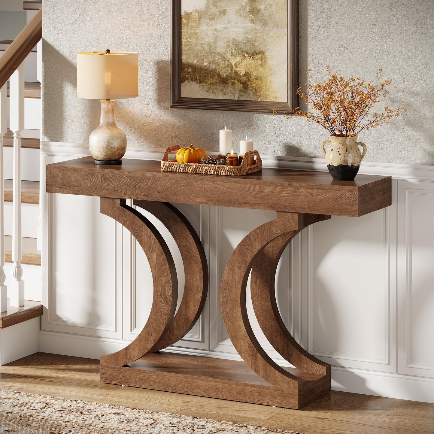 Tribesigns 43.31-Inch Farmhouse Console Table for Entryway, Unique Narrow Sofa Table Behind the Couch with Curved Legs for Living Room, Hallway, Foyer, Entrance, Rustic Brown