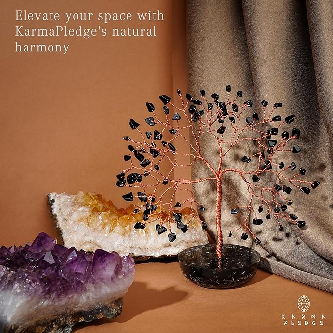 7 Chakra Black Obsidian Crystal Tree of Life Positive Energy & Good Luck, Money, Feng Shui Decor, Home and Office Desk Decoration, Spiritual Gifts for Women, for Dad