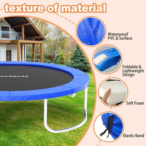 Polwkscas Trampoline Pad 10ft 12ft 14ft 15ft 16ft Trampoline Replacement Safety Pad, Waterproof and Tear-Resistant Safety Spring Cover Round Frame Pad, Trampoline Pad Replacement (Blue, 14FT)
