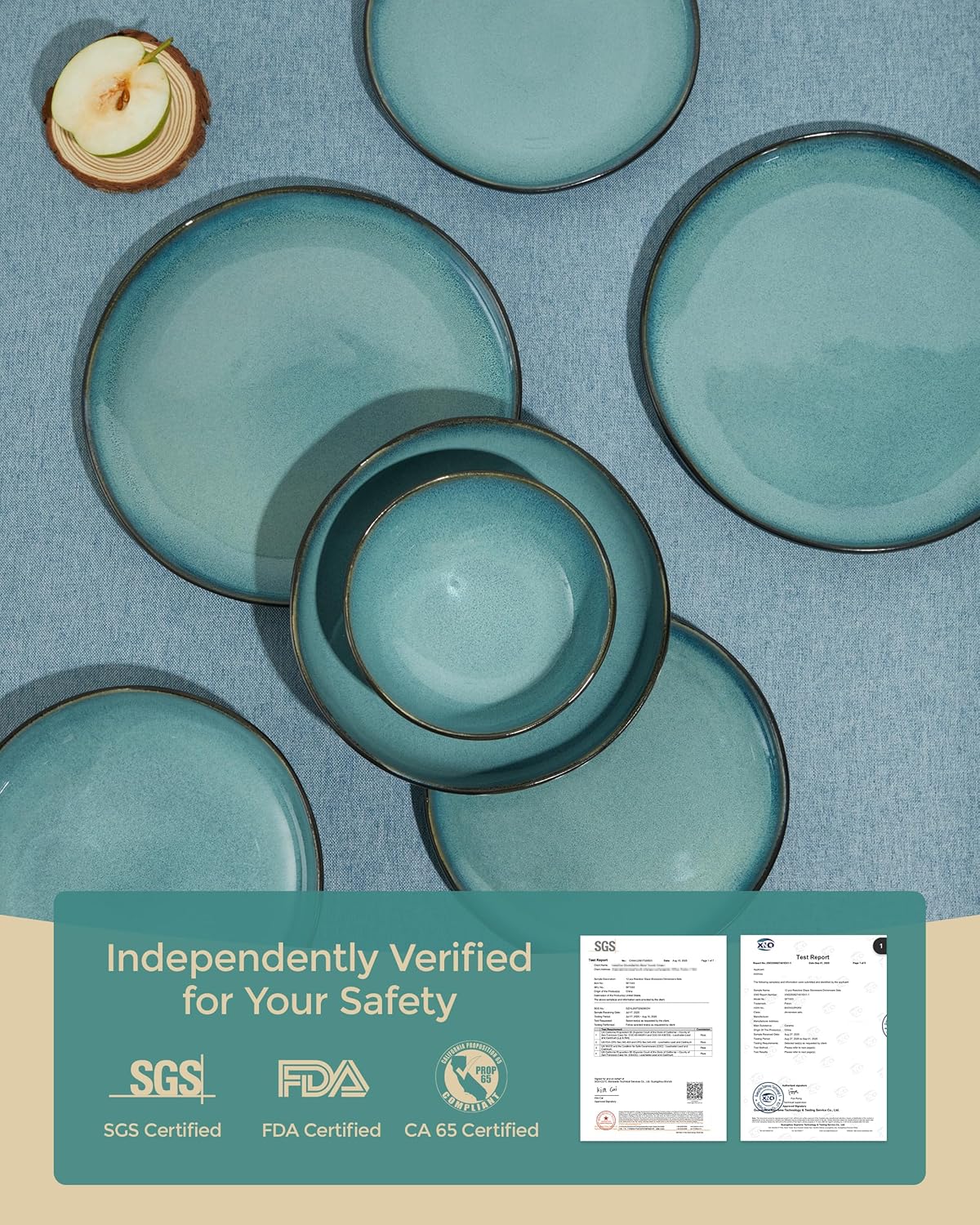 Stoneware Dinnerware Sets, Kitchen Plates and Bowls Set, Ceramic Dish Set for 4, Modern Chip & Scratch Resistant Dishware Sets, Durable Reactive Glaze Dinner Set, Green Black