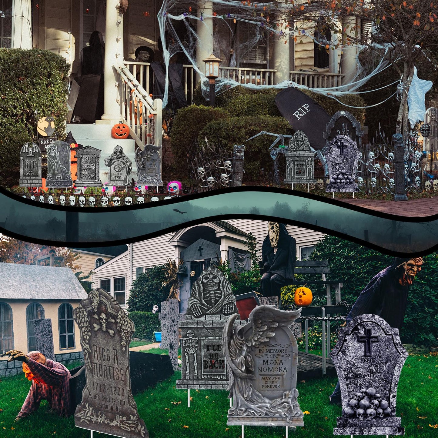 Kigley 12 Pcs Halloween Tombstone Yard Signs Decorations Tombstone Yard Sign Stakes Plastic Gravestone Headstone Yard Signs Outdoor Halloween Lawn Decorations for Halloween Props Lawn Decorations
