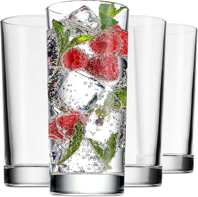 Godinger Highball Drinking Glasses, Italian Made Tall Glass Cups, Water Glasses Drinking Set, Cocktail Glasses - 14oz, Set...
