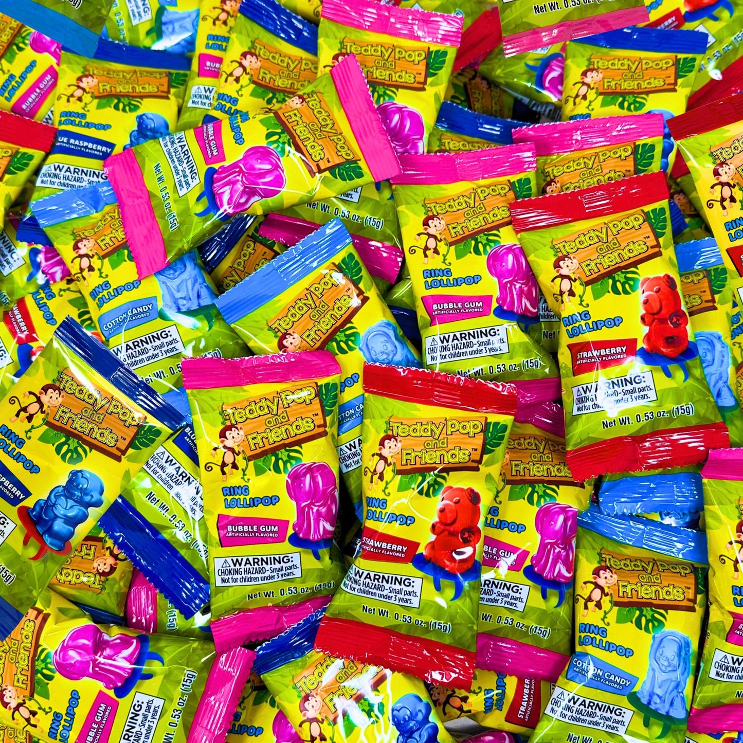 Teddy Pop & Friends Ring Lollipops 30 Count Candy 4 Flavor Variety Bundle Pack Individually Wrapped, Wearable Treats for Kids Parties, Gifts, & Goody Bags
