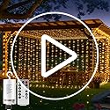 Curtain Lights Battery Operated 10 * 10Ft 300LED Waterfall Light with 8 Modes Remote Dimmable Timer Memory Waterproof Twin...