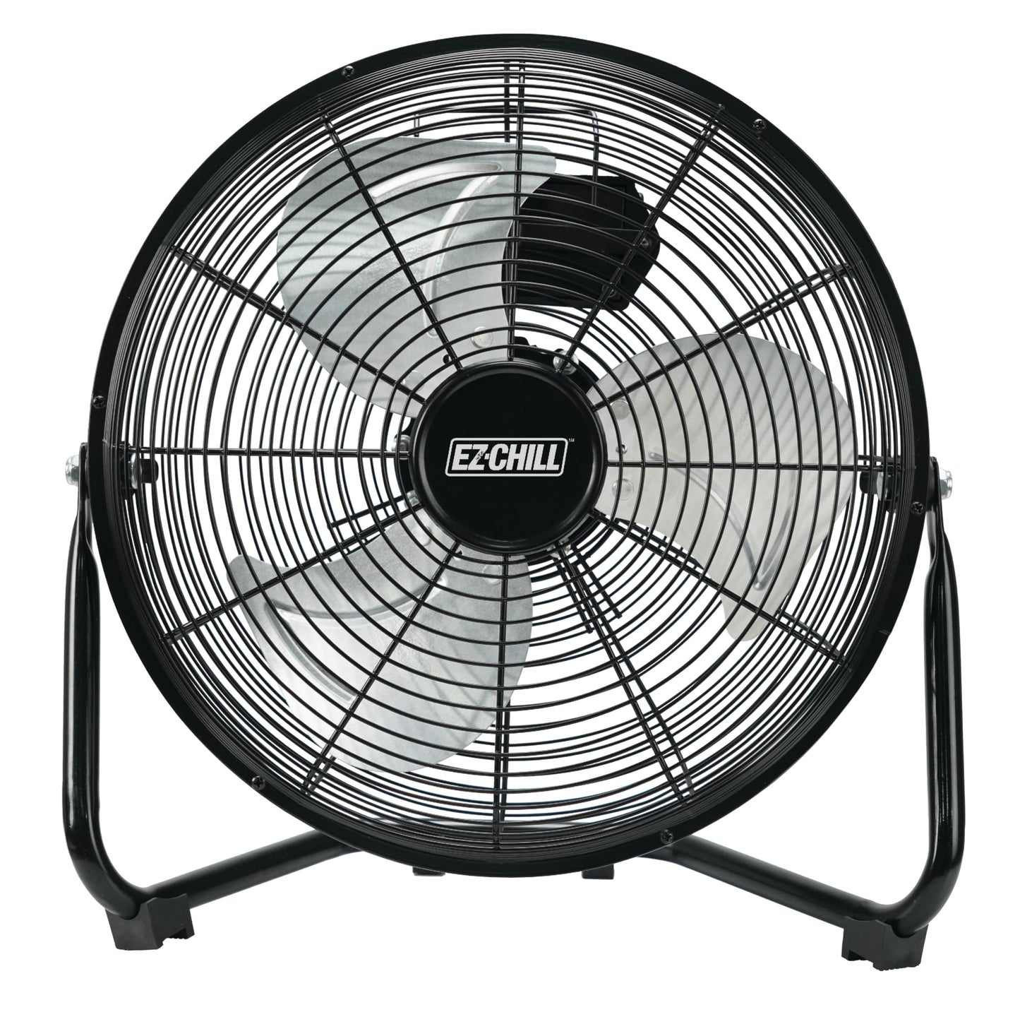EZ-CHILL 12    Cradle Floor Fan, 3 Speed, High Velocity, 180 Degree Adjustable Tilt, All-Metal, Carry Handle, Rubber Feet, Airfl