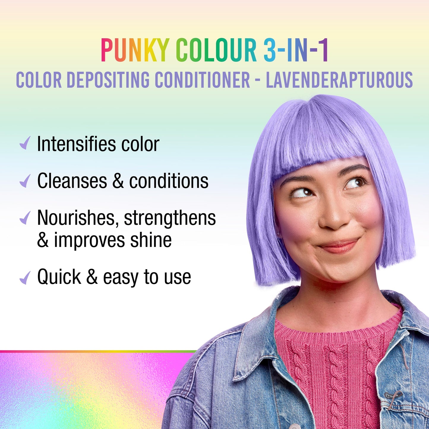 Punky Colour 3-in-1 Color Depositing Conditioner & Hair Cleanser - Lavenderapturous, Semi Permanent Hair Color Conditioner, Long