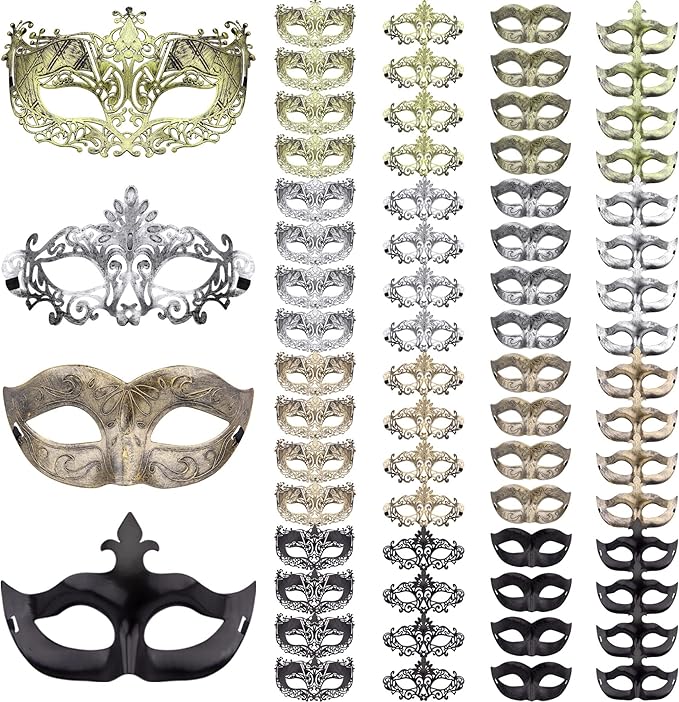 FEQO 64 Pieces Masquerade Masks Vintage Antique Mask Venetian Mask for Women Men