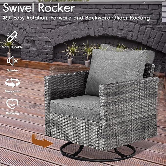 HOOOWOOO 11 Piece Patio Sectional Furniture Set with Fire Pit Table,Modern Wicker Outdoor Conversation Sofa Sets,Weather Resistant Modular L Shaped Outside Couch Swivel Chair Set(Charcoal Grey)