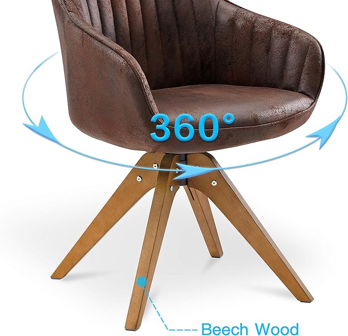 Art Leon Dining Chair, Mid Century Modern Suede Upholstered Swivel Dining Room Chair with Wood Legs, Leisure Side Chair with Arms for Living Room, Mocha