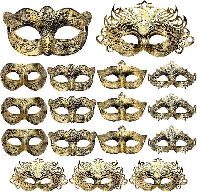 Yunsailing 15 Pcs Masquerade Masks Venetian Antique Masks with Strap for Women Men Carnival Prom Party