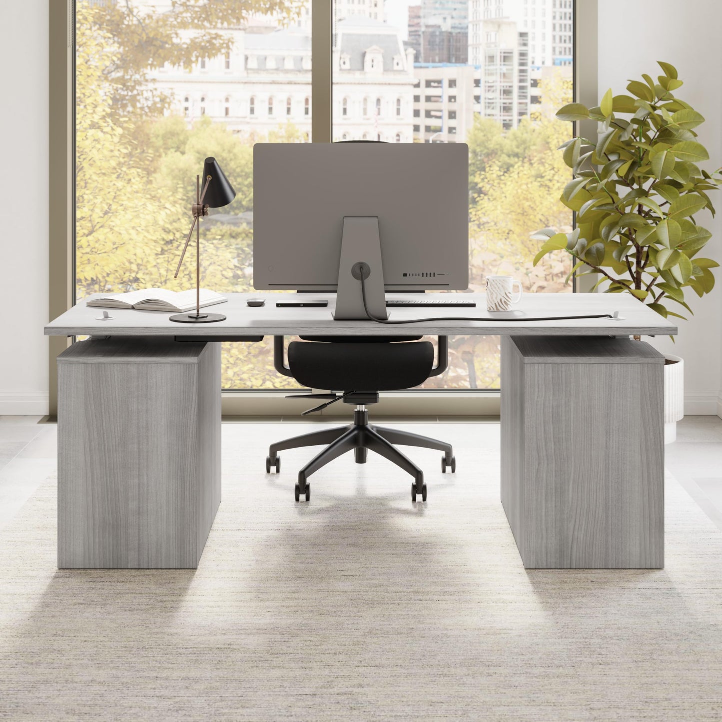 Bush Business Furniture 72-inch Electric Height Adjustable Standing Desk with Drawers, Ergonomic Sit-Stand Computer Table for Office, Stratus Collection, Platinum Gray with Metallic Gray Base