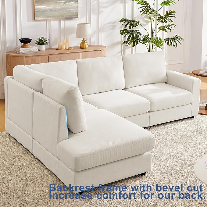Mofolit 100“ L Shaped Couch with Reversible Chaise Sectional couches Sofa Corner Couches for Living Room,Apartment and Compact Spaces(Cream)