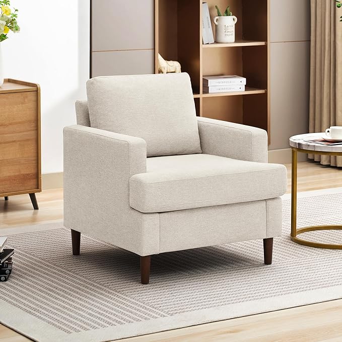 Weture Mid-Century Accent Chair,Modern Linen Fabric Armchair for Living Room,Comfy Upholstered Reading Accent Chairs for B...