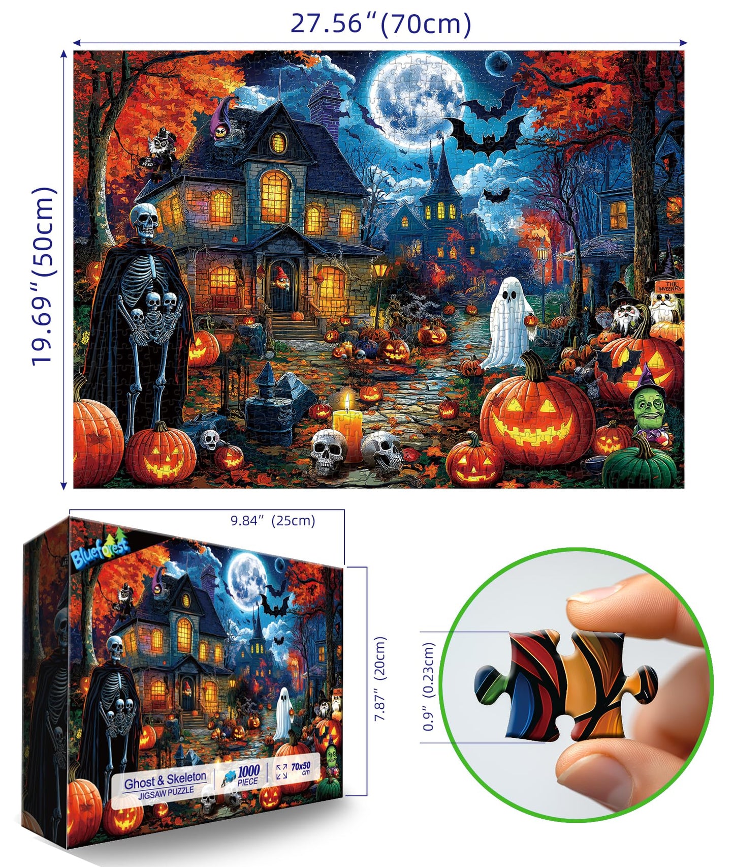Halloween Night Puzzles for Adults 1000 Pieces Haunted Mansion Scene Jigsaw Puzzles with Full Moon, Horror House Ghosts Challenging Unique for Adults & Families