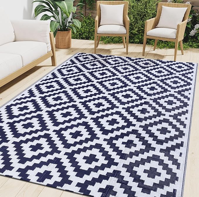 Smiry Waterproof Outdoor Rug 4x6 ft, Reversible Plastic Straw Patio Camping Rugs, Outdoor Indoor RV Mat Carpet for Patio, ...
