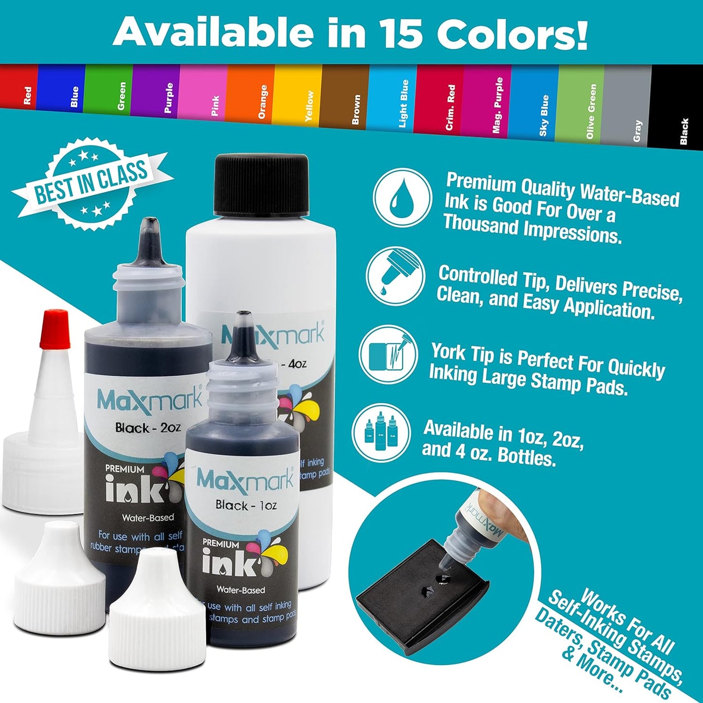 MaxMark Premium Refill Ink for self Inking Stamps and Stamp Pads, Brown Color - 2 oz.