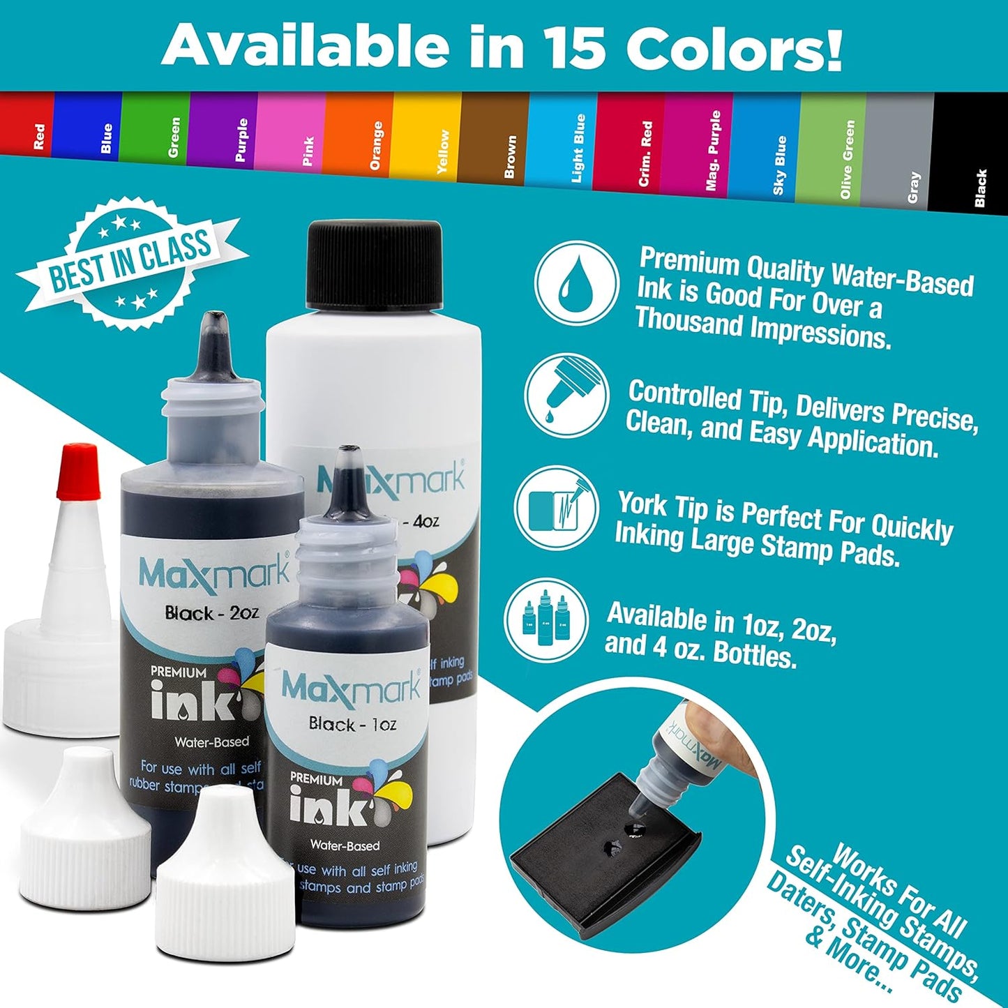 MaxMark Premium Refill Ink for self Inking Stamps and Stamp Pads, Red Color - 4 oz.