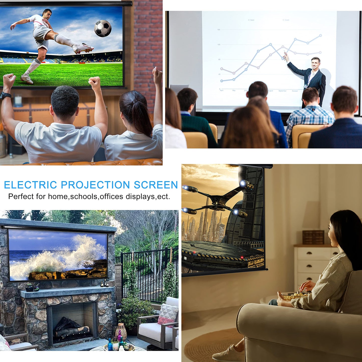 Kayle 120" Motorized Projector Screen Electric Diagonal Automatic Projection 4:3 HD Movies Screen for Home Theater Presentation Education Outdoor Indoor W/Remote Control and Wall/Ceiling Mount (Black)