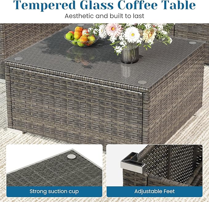 May in Color Outdoor Patio Furniture Set, Rattan Outdoor Sectional Furniture, Patio Conversation Sets for Balcony, Porch, Backyard, Deck, Garden, Beige