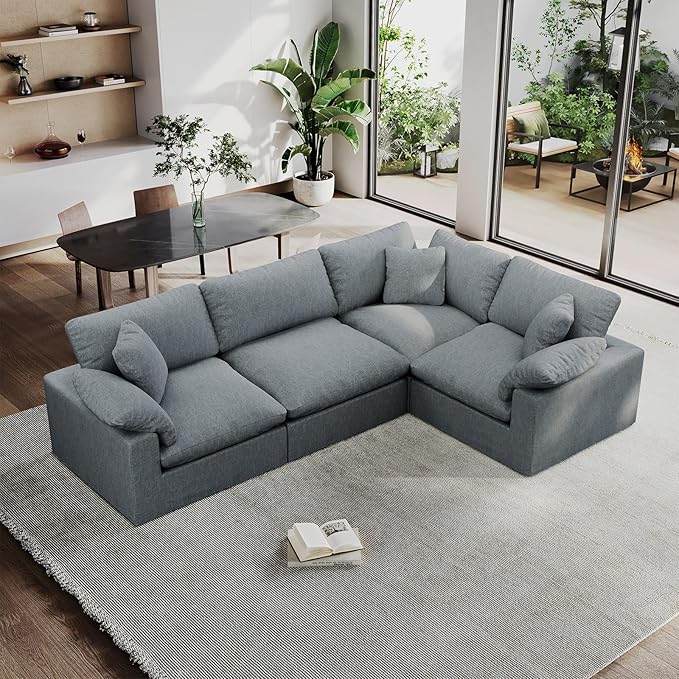 Intuition Decor 189.4" Modular Sectional Sofa Cloud Couch,4 Seat Down Filled L Shape Comfy Cloud Modern Sofa,Oversized Couch Cushion Covers Removable for Living Room,Light Blue