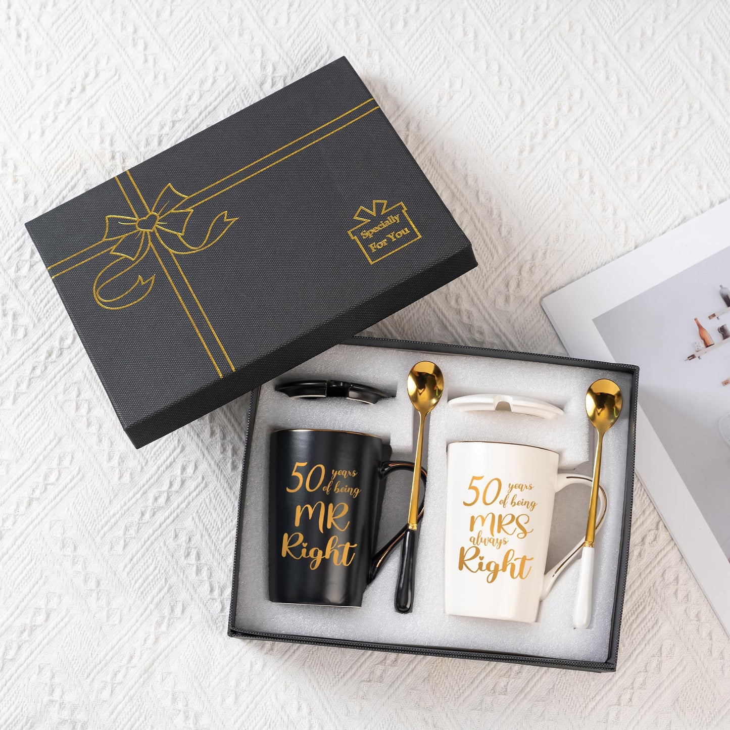 50th Wedding Gifts, 50th Anniversary Engagement Gift Ideas, 50 Years of Being Mr & Mrs Always Right Mug Set, Wedding Gifts Ideas for Couple Parents, 14 Oz with Lids and Gift Box