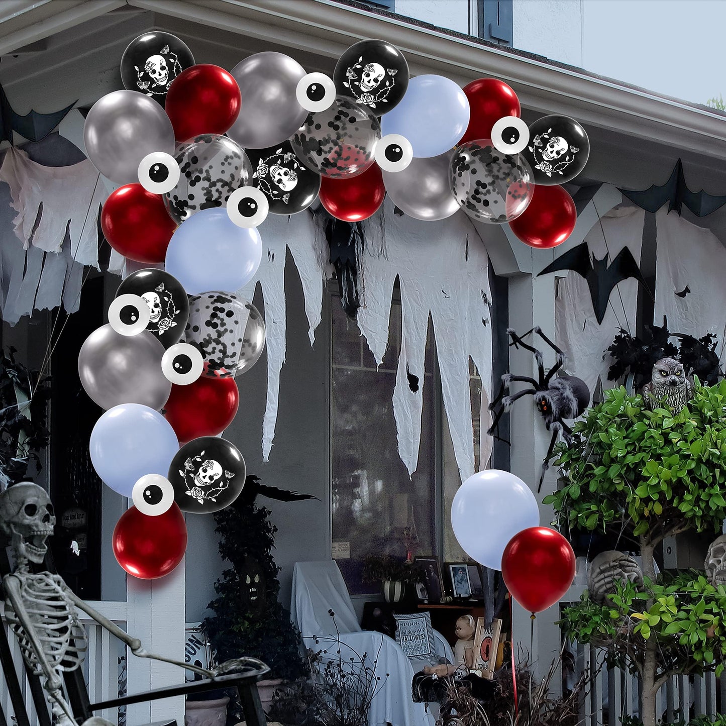 Cheerland Halloween Skull Balloons Gothic Birthday Decorations Skull Rose Decor Skeleton Party Decorations Goth Party Balloon Sugar Skull Spooky Bridal Shower Vampire Blood Balloons Backdrop 34pcs