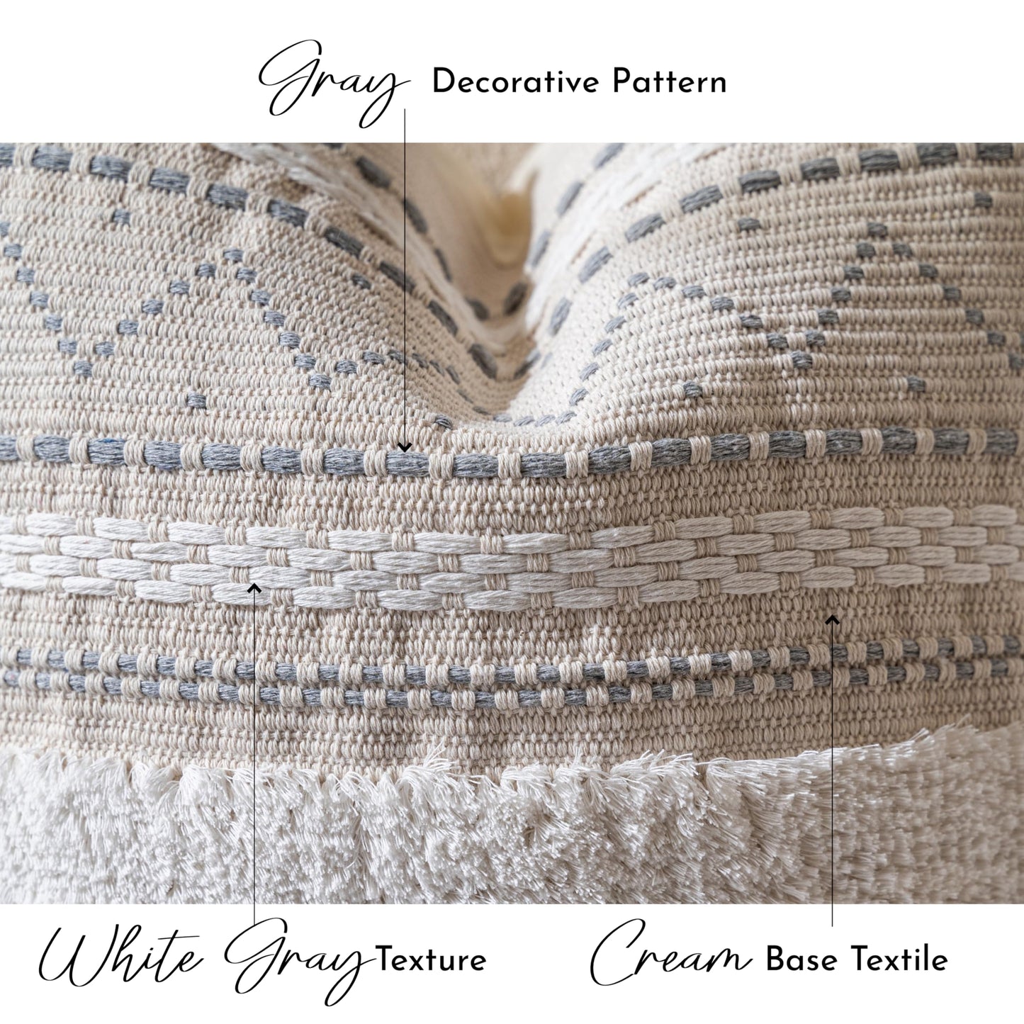 BlissBlush Gray Decorative Throw Pillow Cover 20x20 Combo Set of 2 Square Boho Neutral Grey Accent Pillowcase Tassels Farmhouse Cushion for Couch Sofa Bedroom Living Room Home Décor Cover ONLY