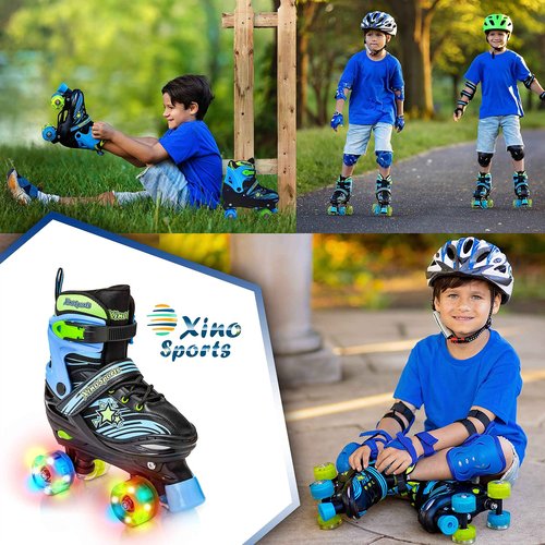 Black Roller Skates (M) + Blue Protective Gear Combo