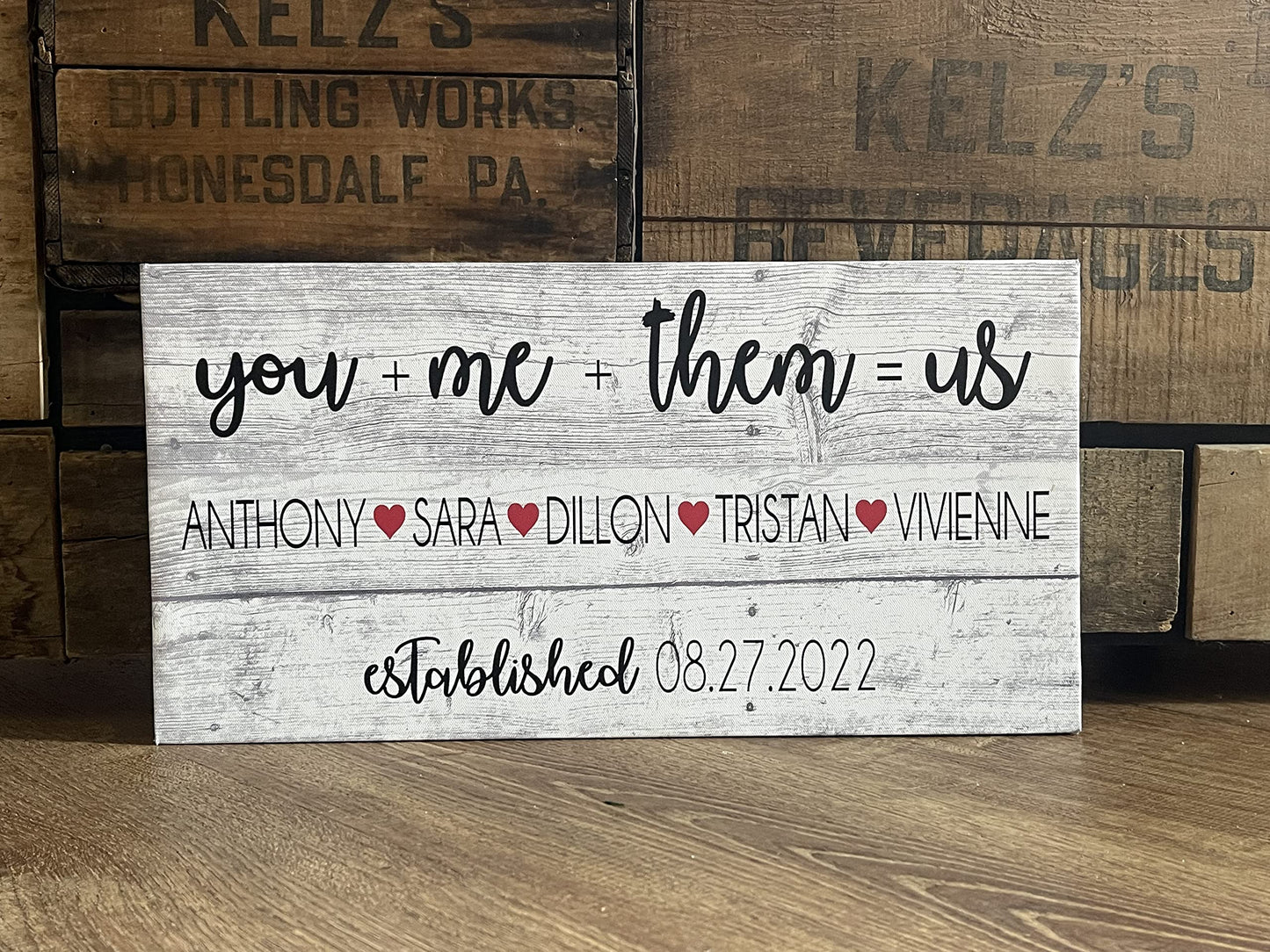 Blended Family, Wedding Gift, You + Me + Them = Us, PERSONALIZE, PERFECT Anniversary Gift or Welcome Sign, Rustic Canvas, Marriage