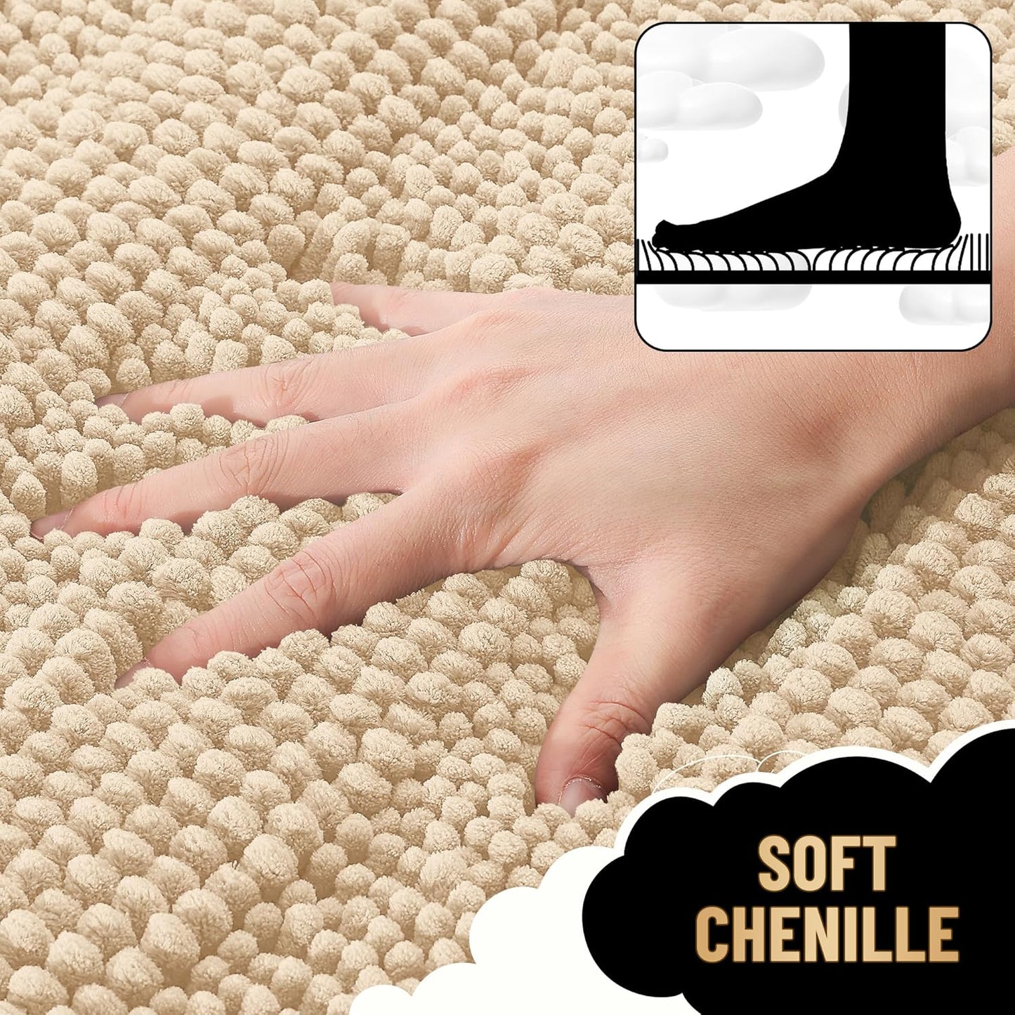 OLANLY Thick Bathroom Rugs 70x24, Extra Soft Absorbent Chenille Striped Bath Rugs, Rubber Backing, Machine Wash Dry, Bath Mats for Bathroom Floor, Tub and Shower, Home Decor Accessories, Beige