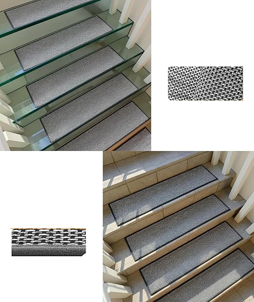 Natural Linen Stair Treads for Wooden Steps, 4 Pcs 8" x 30",Non Slip Stair Runner, Peel and Stick Carpet Indoor for Kids Elders and Pets (4, Black, 8" x 30")