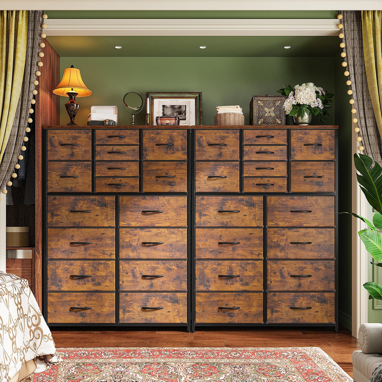 Romorgniz 57“H Tall Dresser for Bedroom with 16 Drawers,Fabric Dressers & chests of Drawers for Bedroom,Large Dresser for Closet,Sturdy Metal Frame & Wood Top,Entryway, Hallway(Rustic Brown)