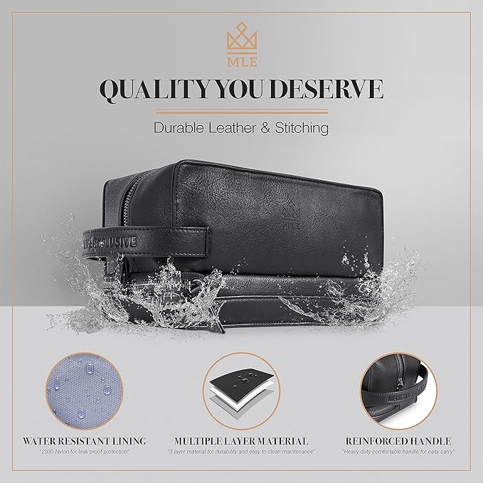 Mens Leather Toiletry Bag – Travel Dopp Kit, Shaving Bag, Grooming & Hygiene Organizer, Leather Toiletry Bag for Men, Gift for Him