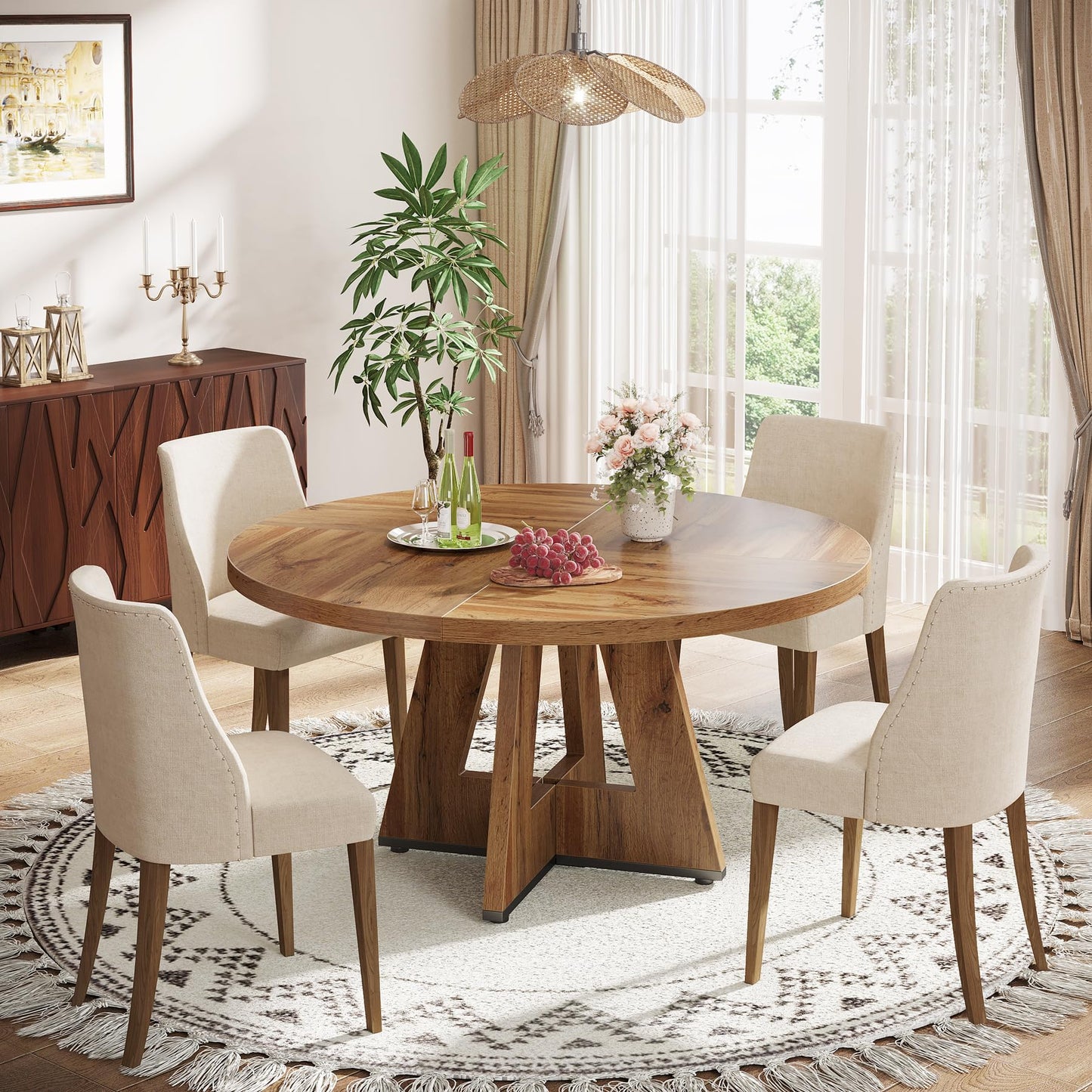 Tribesigns Round Dining Table for 4-6 People 47 Inch Wood Dining Table with Pedestal Base Walnut (Wood)