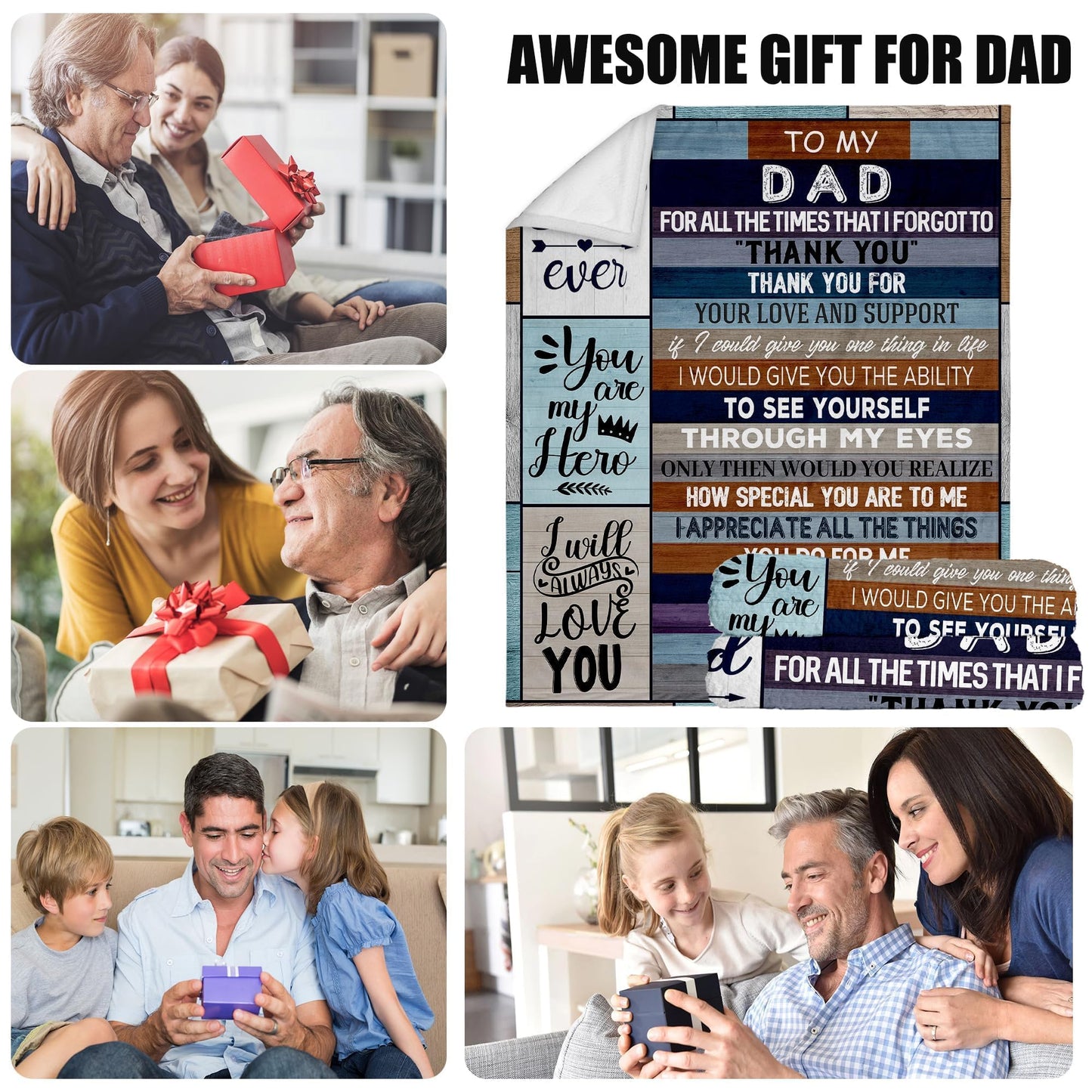 Ekpvgit Cool Dad Gifts for Fathers Day, Dad Birthday Gift from Daughter Son, Fathers Day Birthday Gifts for Dads Who Wants Nothing, Best Daddy Dads Father Ever Blanket 50"X60"