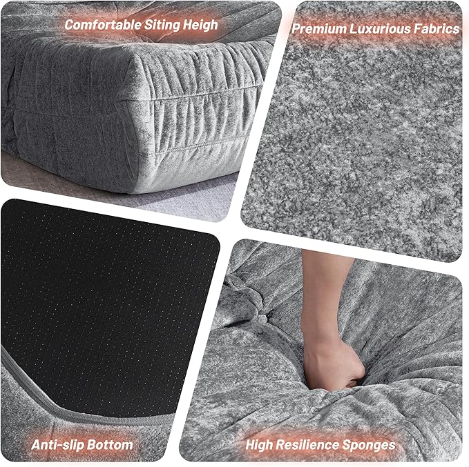 HABUTWAY Bean Bag Chair, Giant Bean Bag Chairs for Adults, Bean Bag Sofa with Filler Faux Fur, Memory Foam Bean Bag Couches Fireside Lazy Sofa for Living Room, Bedroom, Office (Light Grey)