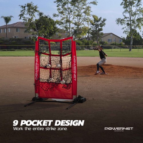 PowerNet Pitching Zone Pro 9 Hole Strike Zone Softball & Baseball Net, Portable Pitching Net with Targets, Includes Sandbags & Carry Bag (9 Targets)