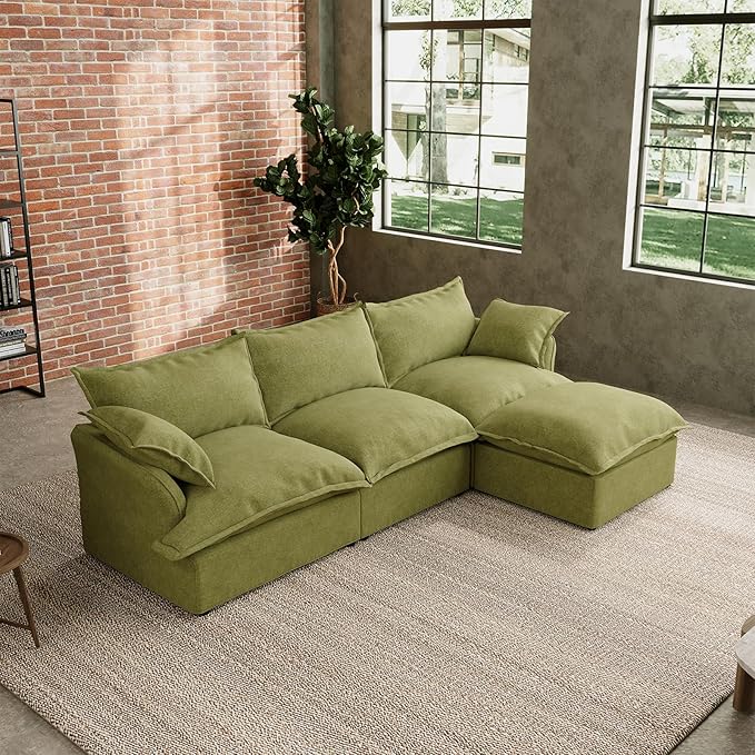 Intuition Decor Modular Convertible Cloud Sectional Sofa,110.4" Large Sofa Set for Living Room,4 Seat L-Shaped Modern Down Fill Sectional Sofa Fabric Modular Couch with Chaise,Green