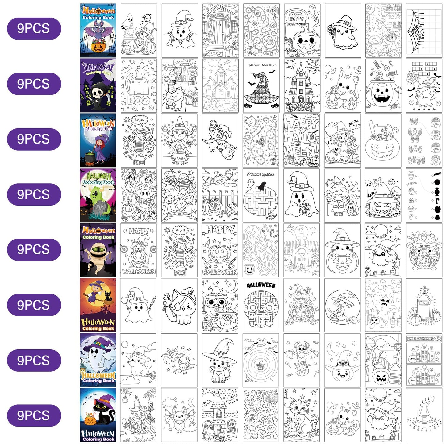 Fulmoon 144 Pcs Coloring Books with Crayons Include 72 Halloween Coloring Book 72 Stacking Crayons Mini Activity Books for Kids Party Favors Gifts Goodie Bags Stuffers School Classroom Travel