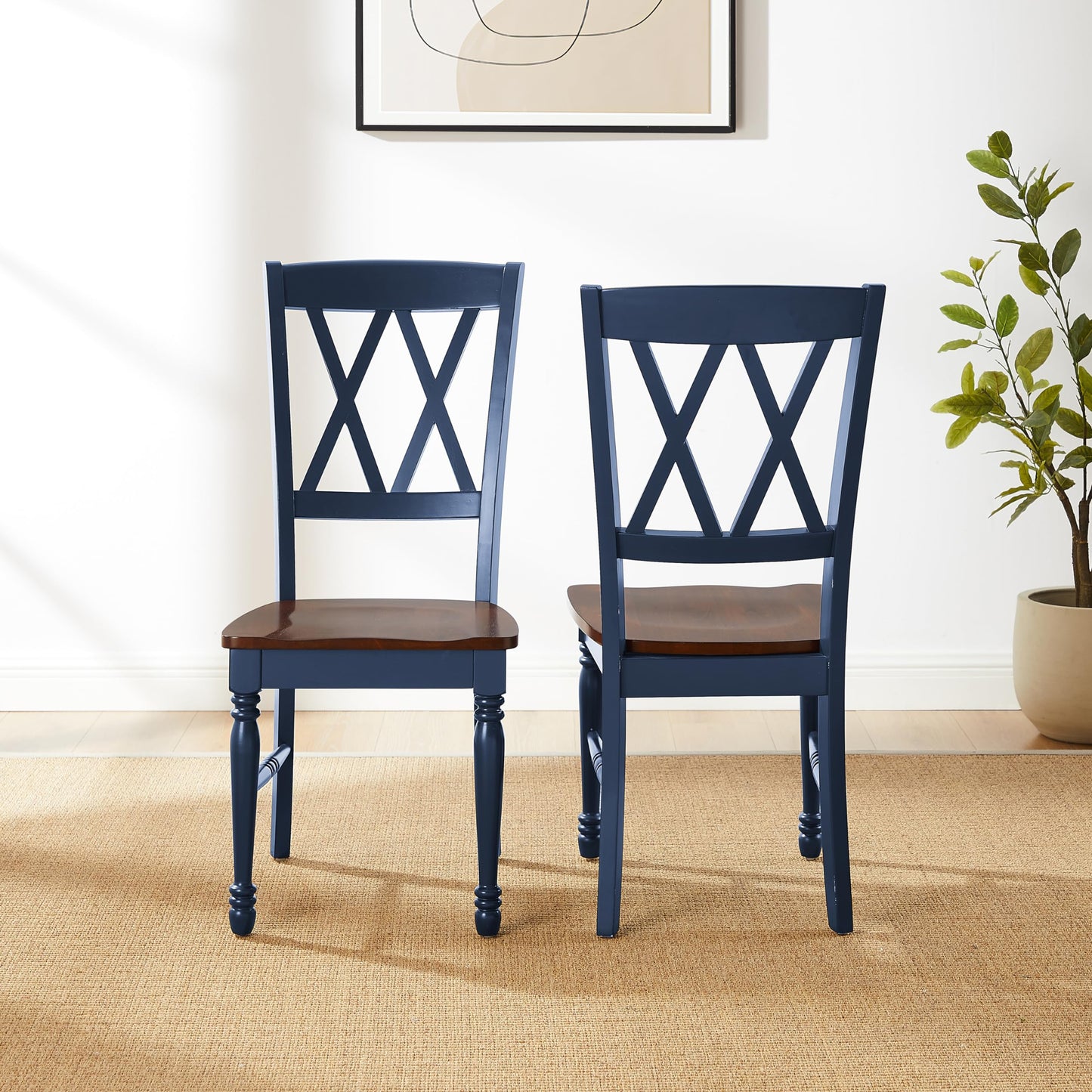 Crosley Furniture Shelby Traditional Wood X-Back Dining Room Chairs Set of 2, Kitchen Chair, Navy